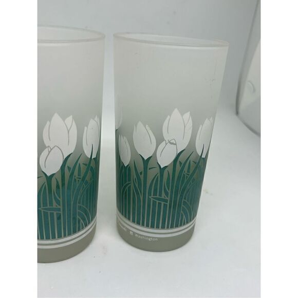 Set of 2 Vintage Pasinski Glass Washington Frosted White Tulip Glasses Tumblers - Picture 1 of 12